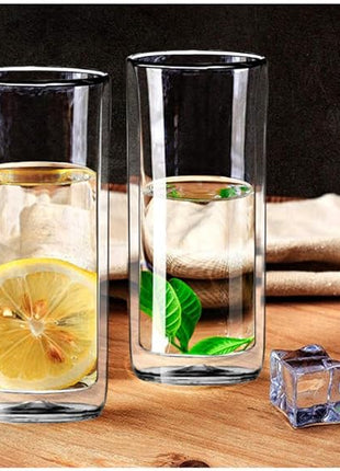Sun's Tea (Set of 2) 20oz (600ml) Ultra Clear Strong Double Wall Insulated Thermo Glass Tumbler V3 Highball Glass for Beer/cocktail/lemonade/iced Tea/Smoothie (Real Borosilicate Glass, Not Plastic)