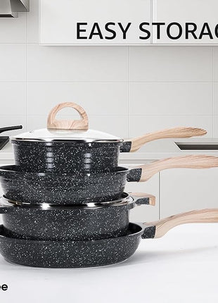 JEETEE 36Pcs Pots and Pans Set Non Stick, Cookware Set Non toxic Kitchen Healthy Induction Cooking Set W/Griddle, Sauté Pan, Baking Trays & Pancake Rake (PFOA, PFAS Free)