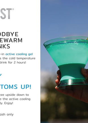 HOST Freeze Insulated Martini Cooling Cups, Plastic Freezer Gel Chiller Double Wall Stemless Cocktail Glass Set of 2, 9oz Punch Pink