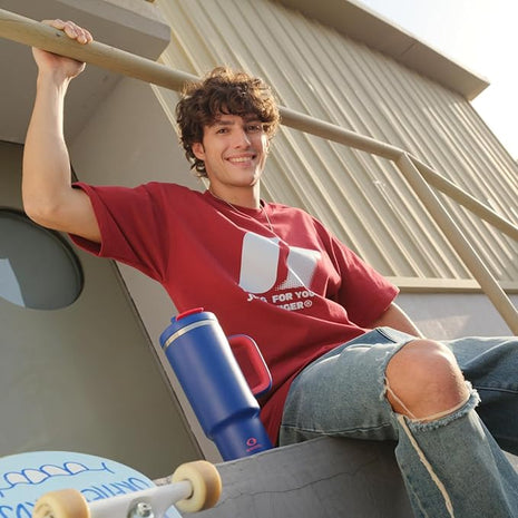 ENCOOL 40 oz Tumbler with Handle and Straw: Stainless Steel Insulated Tumbler Keeps Cold for 24 Hours, Leakproof Travel Cup Fits in Cup Holder and BPA-Free,Beaucoup Blue