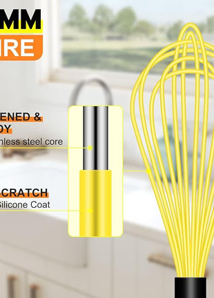 HOTEC 4 Pieces Silicone Whisks Set, Wire Balloon Whisks Egg Beater, Non-slip Handle Whisk for Non-stick Cookware Perfect for Cooking, Stirring, Beating and Blending (Multicolor)