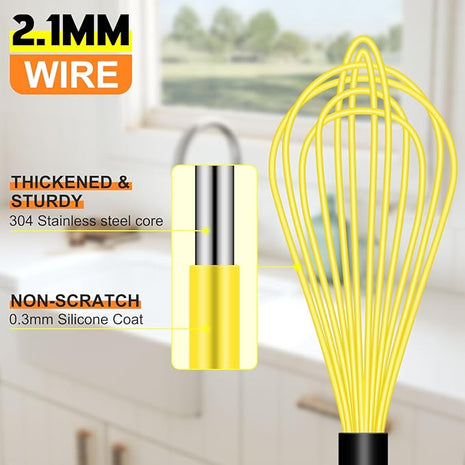 HOTEC 4 Pieces Silicone Whisks Set, Wire Balloon Whisks Egg Beater, Non-slip Handle Whisk for Non-stick Cookware Perfect for Cooking, Stirring, Beating and Blending (Multicolor)