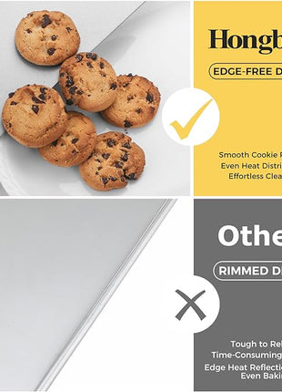 HONGBAKE 2 Pieces Large Flat Cookie Sheet No Edges, Nonstick Insulated Baking Pan, Commercial Oven Trays for Cooking, 16" X 14", Grey