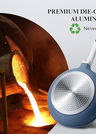 PRICUSIS Nonstick Ceramic Frying Pan, 8/10/12 Inch Non Toxic Skillet, Egg & Omelet & Chef's Pan, Induction Compatible & Oven Safe, Dishwasher Safe,PTFE PFAS & PFOA Free (8 Inch, Blue Gray)