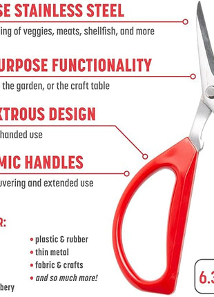 Joyce Chen Original Unlimited Kitchen Scissors All Purpose Kitchen Shears With Comfortable Handles, Red