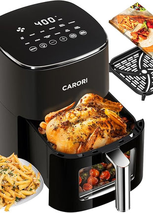 Air Fryer 12 Preset with Viewing Window, 6Qt Large Capacity, 400℉ Max Crisp, Airfryer, Bake, Roast, Dehydrate, Reheat, 1700W Quick Even Easy Meals, Nonstick Dishwasher Safe Basket