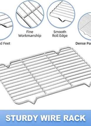 Baking Sheet with Wire Rack, Cookie Sheet Baking Pan Toaster Oven Tray with Cooling Rack, Stainless Steel Eighth Sheet Pan with Rack 9' x 7' x 1', Healthy & Non Stick & Dishwasher Safe
