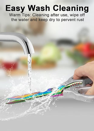 CGBE Kitchen Scissors, Multi-Purpose Kitchen Shears, Heavy Duty Dishwasher Safe Food Scissors for Chicken, Poultry, Fish, Meat & Herbs with Non-Slip Grips - Sliver Colorful