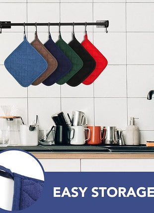 Joyhalo 6 Pack Pot Holders for Kitchen,Cotton Oven Holder with Great Heat Resistance,Non Slip Hot Pads for Kitchen Clearance,Dark Blue