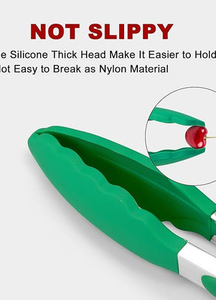 9-Inch & 12-Inch Premium Stainless Steel Food Tongs, Turquoise Silicone BPA Free Non-Stick BBQ Cooking Grilling Locking Kitchen Tong