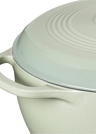 Lodge 6 Quart Enameled Cast Iron Dutch Oven with Lid – Dual Handles – Oven Safe up to 500° F or on Stovetop - Use to Marinate, Cook, Bake, Refrigerate and Serve – Desert Sage