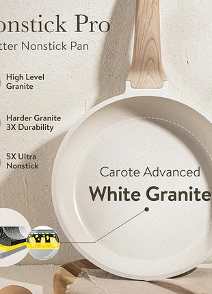 CAROTE Pots and Pans Set Nonstick, White Granite Induction Kitchen Cookware Set, 10 Pcs Non Stick Cooking Set w/Frying Pans & Saucepans(PFOS, PFOA Free)