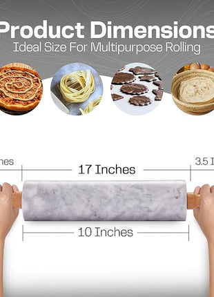 17 Inch Marble Rolling Pin with Wooden Handles & Wood Cradle, Dough Roller for Baking Pizza, Pies, Pastries, Pasta, Cookies