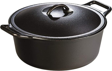 Lodge BOLD Exclusive 7 Quart Premium Pre-Seasoned Cast Iron Dutch Oven with Lid - Dual Handles - Use in the Oven, on the Stove, on the Grill or over the Campfire - Black