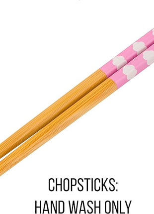 Silver Buffalo Hello Kitty Rainbow and Clouds Ceramic Ramen Noodle Rice Bowl with Chopsticks, Microwave Safe, 20 Ounces