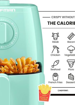 Chefman TurboFry 2-Quart Air Fryer, Dishwasher Safe Basket & Tray, Use Little to No Oil For Healthy Food, 60 Minute Timer, Fry Healthier Meals Fast, Heat And Power Indicator Light, Temp Control, Mint