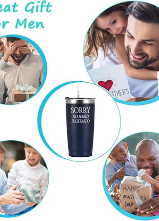 Sorry No Hablo Fuctardo Travel Tumbler Funny Birthday Christmas Gifts for Friends Dad Mom Sister Brother Family Coworkers, 20oz Insulated Stainless Steel Tumbler with Lid and Straw, Navy Blue