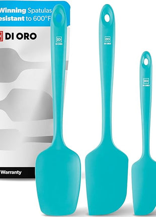 DI ORO Silicone Spatula Set - Rubber Kitchen Spatulas for Baking, Cooking, & Mixing - 600°F Heat-Resistant & BPA Free Silicone Scraper Spatulas for Nonstick Cookware - Dishwasher Safe (3pc, Teal)