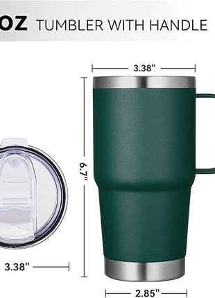 VEGOND 20 oz Tumbler Bulk with Handle Lid and Straw, Stainless Steel Insulated Travel Coffee Mug Set, Spill Proof Double Wall Metal Tumblers Cups, Dark Green 6 Pack