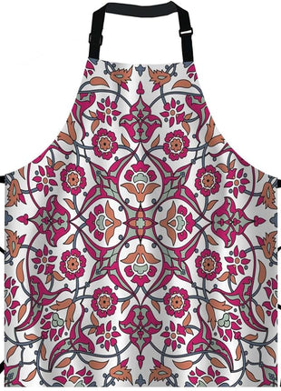 EKOBLA Retro Flower Print Aprons Decorative Vintage Oriental Tribal Floral Ornament Paisley Waterproof Resistant Chef Cooking Kitchen BBQ Adjustable Aprons for Women Men 27x31 Inch
