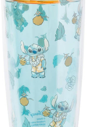 Silver Buffalo Disney Lilo and Stitch Hawaiian Shirt and Coconuts Pattern Double Wall Travel Tumbler with Slide Close Lid, 20 Ounces