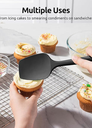 U-Taste Silicone Spoon Spatula Set, 600ºF High Heat Resistant Food Grade Flexible Rubber Scraper, Cooking Mixing Baking Kitchen Utensils Set of 3 (Black)