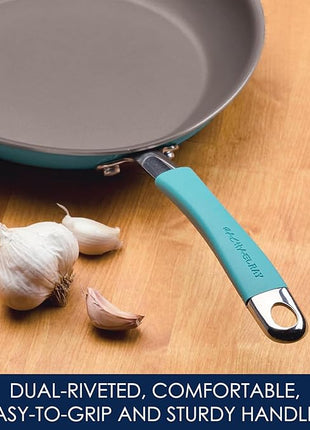 Rachael Ray Cucina Nonstick Cookware Pots and Pans Set, 12 Piece, Agave Blue