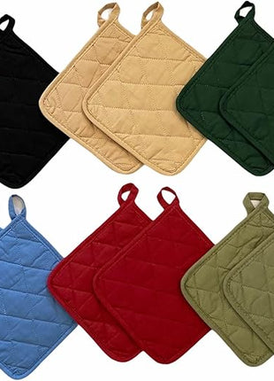 12 Pack Square Pot Holders 100% Cotton Heat Resistant Hotpads for Cooking Kitchen Potholder Set Trivet for Cooking Baking Camping House with Hanging Loops, Size: 8x8inch, Machine Washable