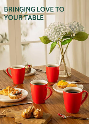 Sweese Porcelain Coffee Mugs - 16 Ounce (Top to the Rim) for Coffee, Latte, Tea, Cocoa, Set of 4, Red