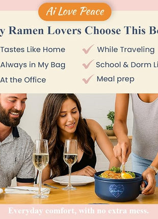 AI LOVE PEACE Ramen Bowl, 40 oz Microwaveable Noodle Cooker for Ramen, Pho, Soup, and Pasta, Dishwasher Safe and Portable, Ideal for Home, Office, Dorm, or Gift (Pink)