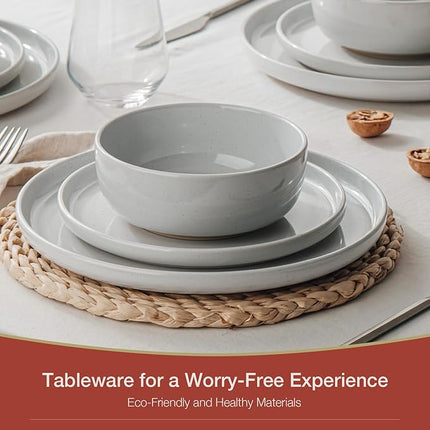 Famiware Milkyway Stoneware Dinnerware Sets with Mugs, Service for 4 (16pcs), Plates and Bowls Sets, Scratch Resistant, Microwave and Dishwasher Safe Dishes Set, Light Gray
