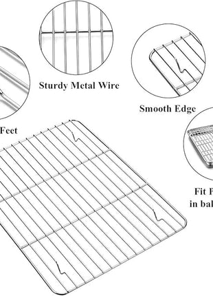 Wildone Baking Sheet with Rack Set [2 Sheets + 2 Racks], Stainless Steel Cookie Pan baking Tray with Cooling Rack, Size 12 x 10 x 1 Inch, Non Toxic & Heavy Duty & Easy Clean