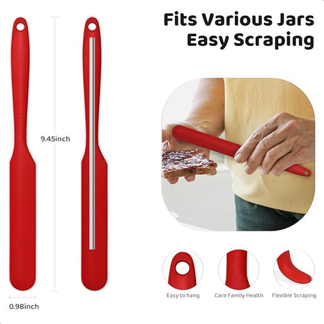 Silicone Jar Scraper with Long Handle, Jam Spreader for Peanut Butter, Kitchen Spatula for Baking and Cake Icing