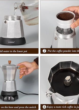 Cafeteras Electricas Modernas,6 Cup Portable Espresso Maker,300ml Moka Pot with Detachable Base & Overheat Protection, Great for Home，Office, or Travel, a Thoughtful Gift for Coffee Lovers