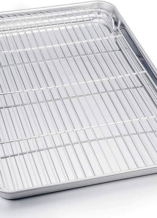 TeamFar Baking Sheet with Cooling Rack, Stainless Steel Half Size Cookie Sheet Pan and Baking Rack Set, 20’’×14’’×1’’, Non Toxic & Rust Free, Thick & Heavy Duty, Mirror Finish & Dishwasher Safe