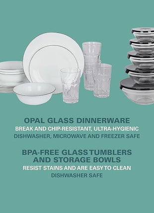 Gibson Home 74 Piece Kitchen in a Box Pots and Pans Cookware, Plates and Bowls Dinnerware, Cutlery Knife Block, Flatware Utensils, Tools & Gadgets, Storage, Glasses Set