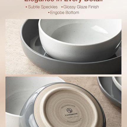 Famiware Milkyway Plates and Bowls Sets, 12 Pieces Stoneware Dinnerware Sets, Dishes Set for 4, White & Dark Gray