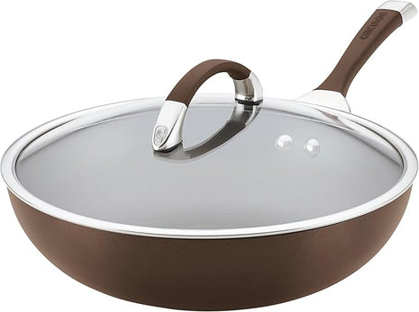 Circulon Symmetry Hard Anodized Nonstick Wok/Stir Fry Pan with Lid, 12", Chocolate