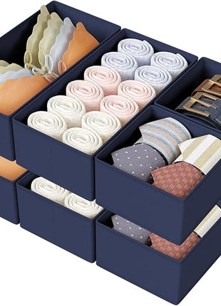 DIMJ Drawer Organizers Clothes, Set of 8 Dresser Organizer Bins, Fabric Closet Organizers and Storage, Shallow Drawer Dividers for Nursery, Clothing, Baby Clothes, Socks, Underwears, Tie (Navy Blue)
