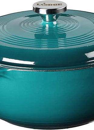 Lodge 4.5 Quart Enameled Cast Iron Dutch Oven with Lid – Dual Handles – Oven Safe up to 500° F or on Stovetop - Use to Marinate, Cook, Bake, Refrigerate and Serve – Lagoon