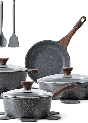 SENSARTE Nonstick Cookware Set 13-Piece, Non Stick Pots and Pans Set with Swiss Granite Coating, Healthy Kitchen Cooking Set, Stay-Cool Handles, PFOA Free