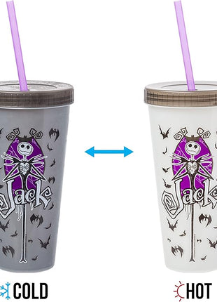 Silver Buffalo Disney Nightmare Before Christmas Character Grid 4 Pack Color Change Plastic Tumbler, 24 Ounces