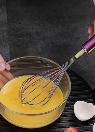 Berglander Rainbow Whisk Pack of 3 Stainless Steel 8",10",12", Titianium Plating Colorful Whisk for Cooking, Beater,Wire Whisk Set Kitchen Wisk (Rainbow)