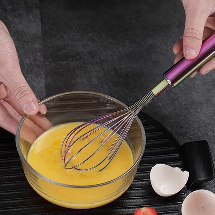 Berglander Rainbow Whisk Pack of 3 Stainless Steel 8",10",12", Titianium Plating Colorful Whisk for Cooking, Beater,Wire Whisk Set Kitchen Wisk (Rainbow)