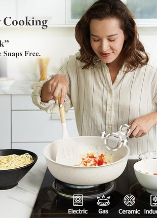 Ceramic Nonstick Cookware Set, Healthy,Non Toxic,17-Pieces Pots and Pans Set Removable Handles,Induction RV Kitchen Set,Stain & Scratch-resistant,Dishwasher/Oven Safe,PFAS/PFOA Free,Cream White