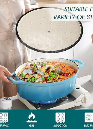 vancasso Enameled Cast Iron Dutch Oven, 9.3 Quart Dutch Oven Pot with Lid, Oval Dutch Oven Cast Iron Pot with Non Stick Coating for Bread Baking, Light Blue