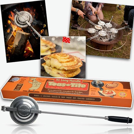 Long Handled Sandwich Grill, Pie Iron, Panini & Sandwich Press for Toasted & Sealed Hot Pocket Sandwiches, Pies - Best for Stovetop, Grill, Fire pits