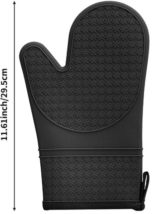 Hovico Silicone Oven Mitts, Heat Resistant 500F Kitchen Mitts 2PCS, 11.6" BPA-Free Soft Baking Gloves, Non-Slip Grip Oven Gloves with Soft Cotton Lining for Kitchen Cooking Baking BBQ - Black