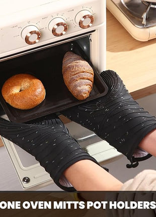 4 Pieces Oven and Pot Holders Mitts of Macaron Color Thickened Non-Slip Silicone Kitchen Gloves, Heat Resistant up to 500F, Essential for Kitchen Baking(makal-HEI)