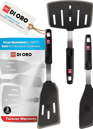 DI ORO Spatulas for Kitchen Use - Forever Warranty - 600°F Heat-Resistant Silicone - Turner Spatula Set for Cooking - BPA Free Wide Pancake Spatulas - Egg Flippers for Nonstick Cookware Safe (3pc)